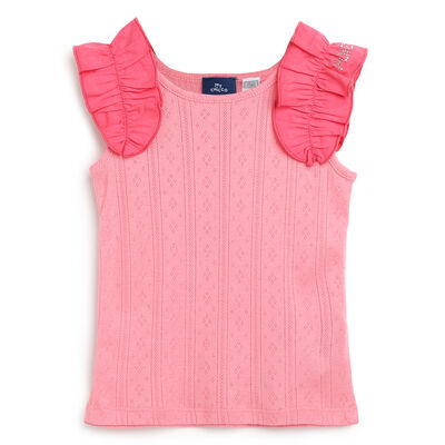 Girls Medium Pink Solid Short Sleeve T-Shirt